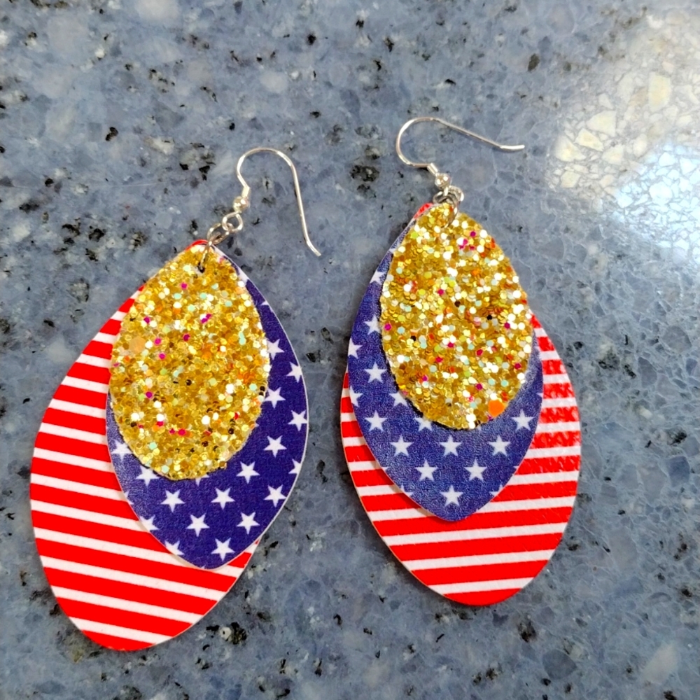 Red, white, blue & gold earrings